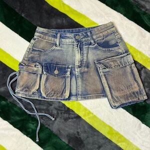Denim Mini Skirt with Pockets